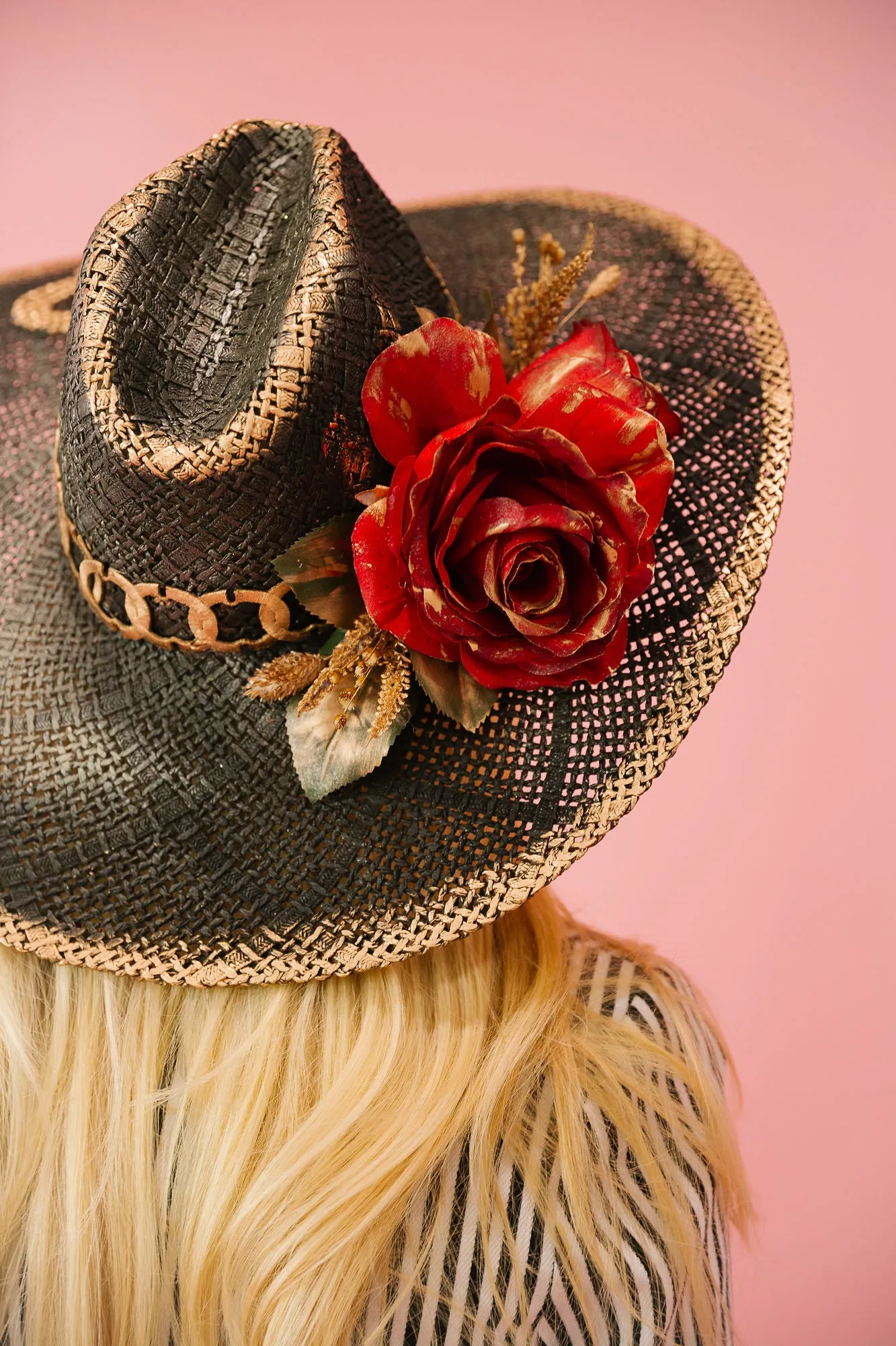 HORSESHOE ROSES BLACK SUN HAT