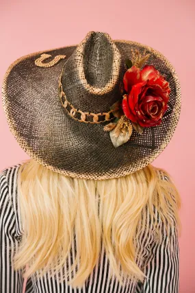 HORSESHOE ROSES BLACK SUN HAT