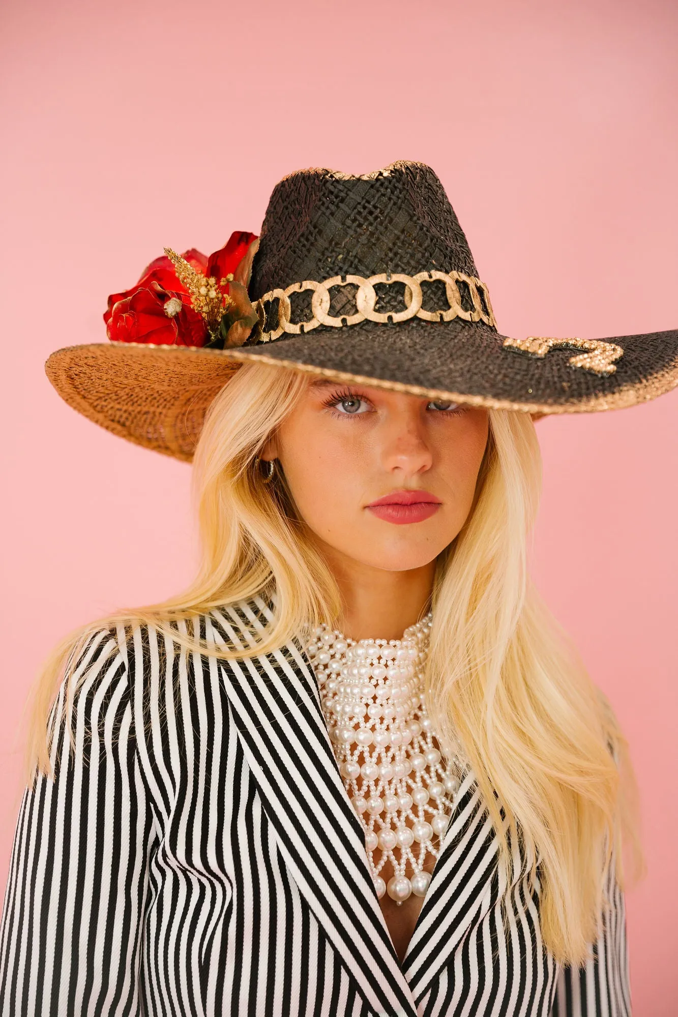 HORSESHOE ROSES BLACK SUN HAT