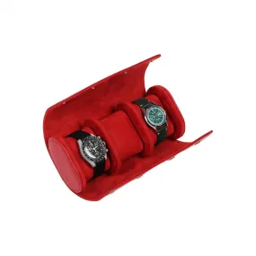 HQ 3 Slot Luxury Travel Watch Case Genuine Leather - Velvet Red