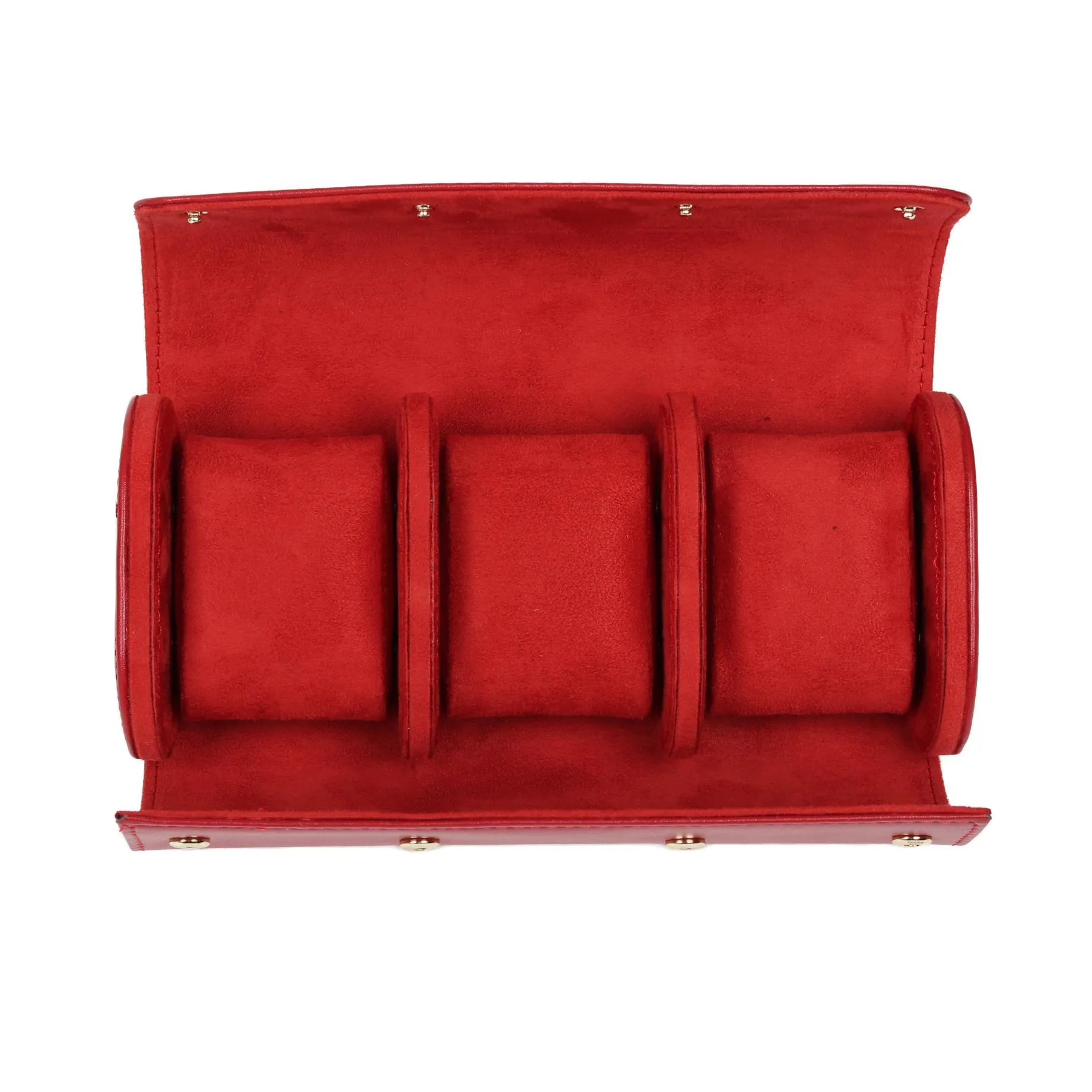HQ 3 Slot Luxury Travel Watch Case Genuine Leather - Velvet Red