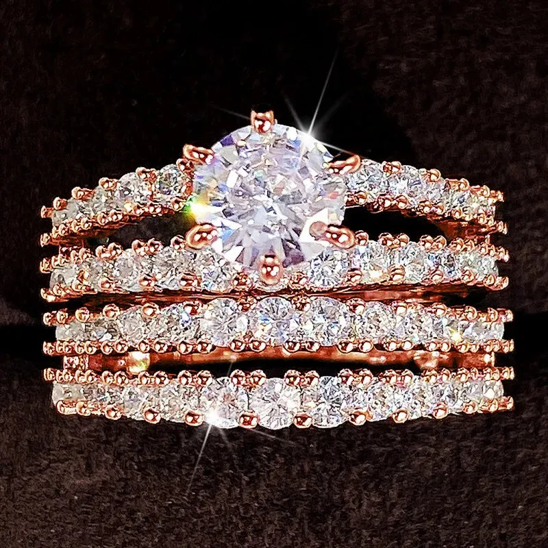 Huitan’s Exquisite Bridal Set Rings with Sparkling CZ Stones
