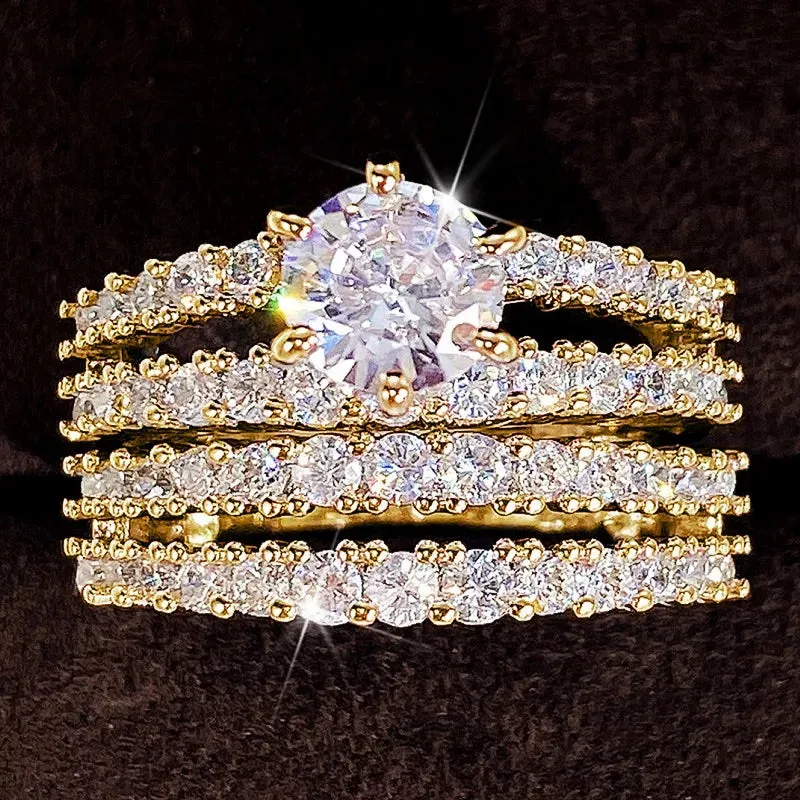 Huitan’s Exquisite Bridal Set Rings with Sparkling CZ Stones