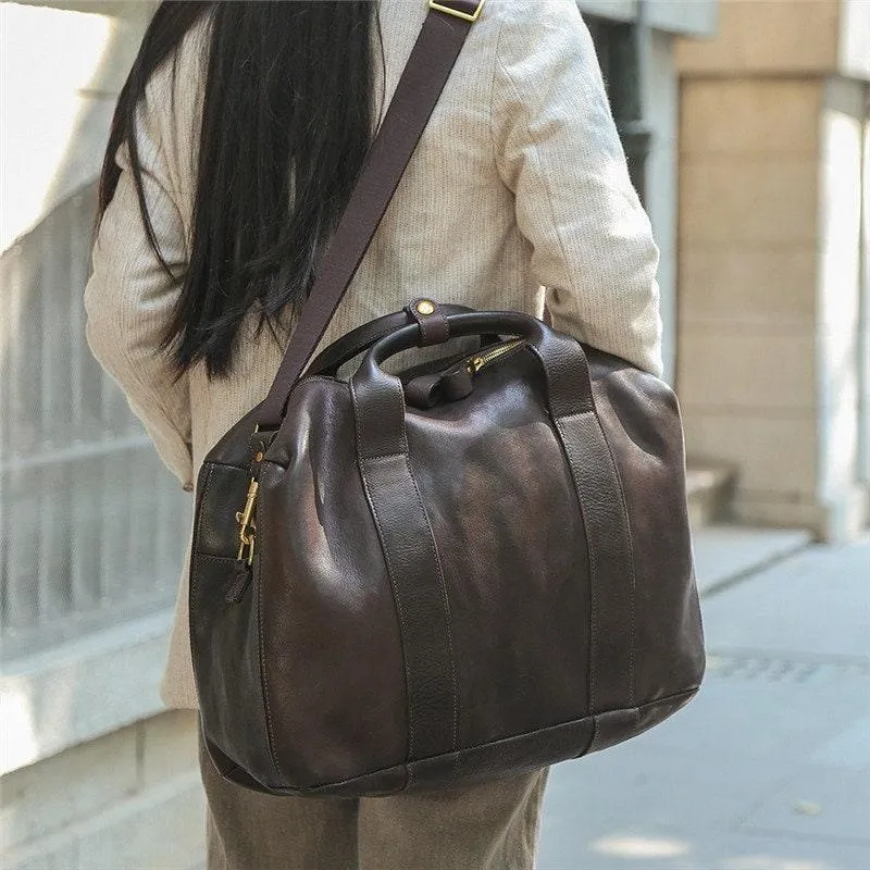 Italy Cowhide Leather Boston Bag | Women Weekend Bag | Men Handcrafted Leather Baggage, Leather Gym Bag, 16 inches Laptop Bag, Working Bag