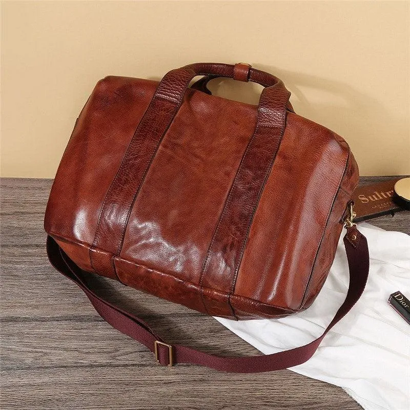 Italy Cowhide Leather Boston Bag | Women Weekend Bag | Men Handcrafted Leather Baggage, Leather Gym Bag, 16 inches Laptop Bag, Working Bag