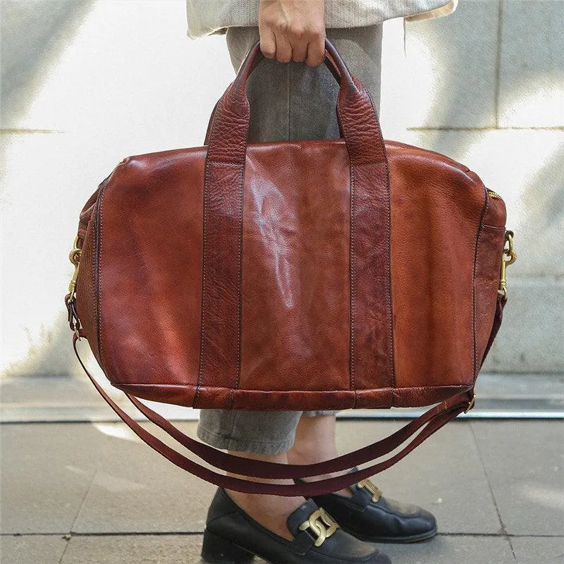 Italy Cowhide Leather Boston Bag | Women Weekend Bag | Men Handcrafted Leather Baggage, Leather Gym Bag, 16 inches Laptop Bag, Working Bag