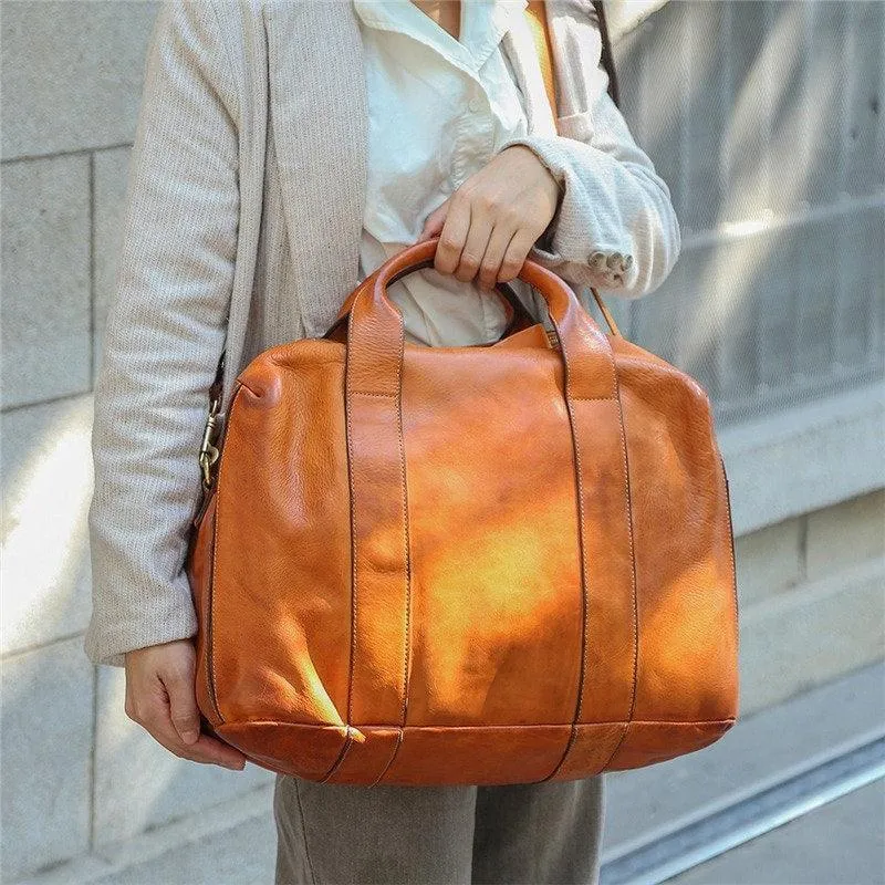 Italy Cowhide Leather Boston Bag | Women Weekend Bag | Men Handcrafted Leather Baggage, Leather Gym Bag, 16 inches Laptop Bag, Working Bag