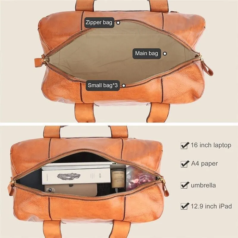 Italy Cowhide Leather Boston Bag | Women Weekend Bag | Men Handcrafted Leather Baggage, Leather Gym Bag, 16 inches Laptop Bag, Working Bag