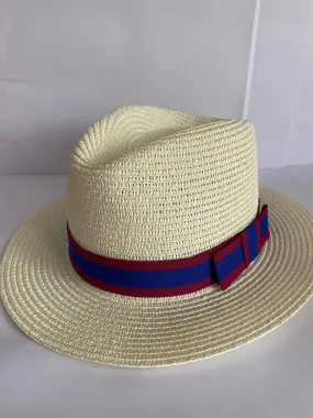 Izzi Accessories Fedora Cream Striped Red Blue Hat SH374