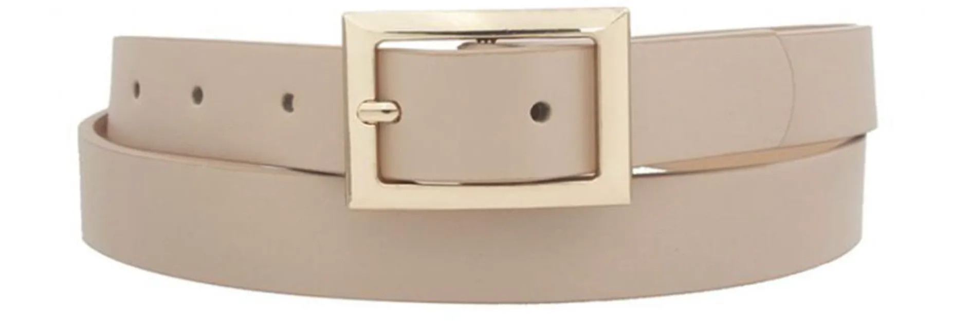 Jamie - Gold Rectangle Buckle Belt (Taupe)