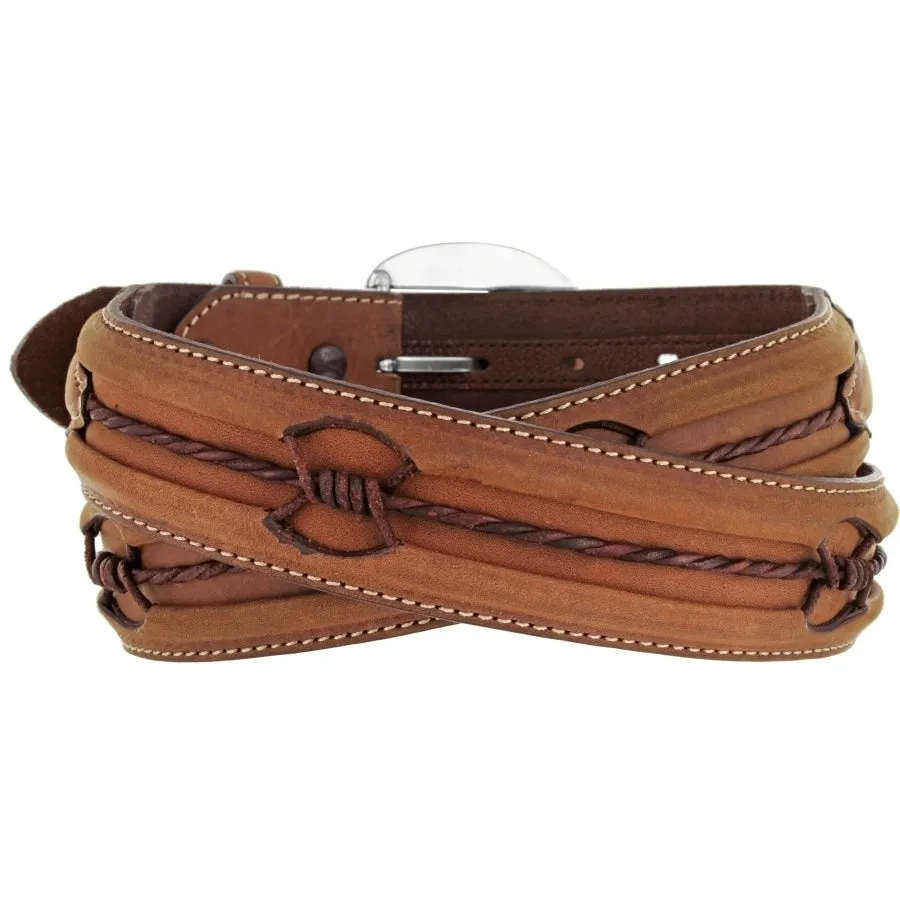Justin Men's Fenced In Barbed Wire Brown Leather Belt C10817