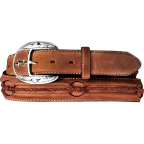 Justin Men's Fenced In Barbed Wire Brown Leather Belt C10817