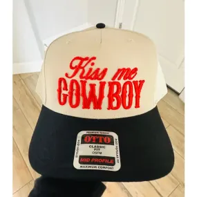 Kiss Me Cowboy Puff Embroidery Trucker Hat