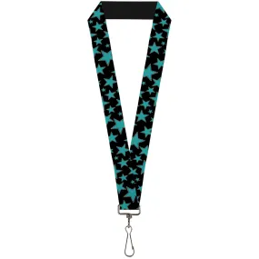 Lanyard - 1.0" - Multi Stars Black Turquoise