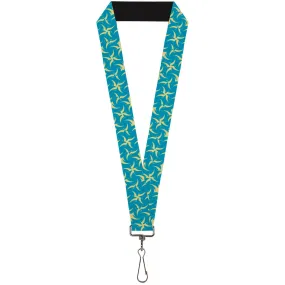 Lanyard - 1.0" - Pinwheel Plumes Beige Turquoise