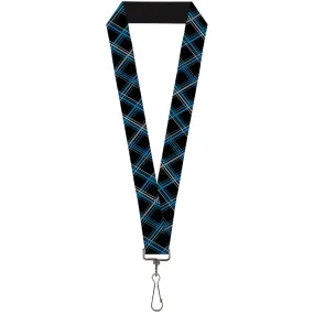 Lanyard - 1.0" - Plaid Black Turquoise Gray
