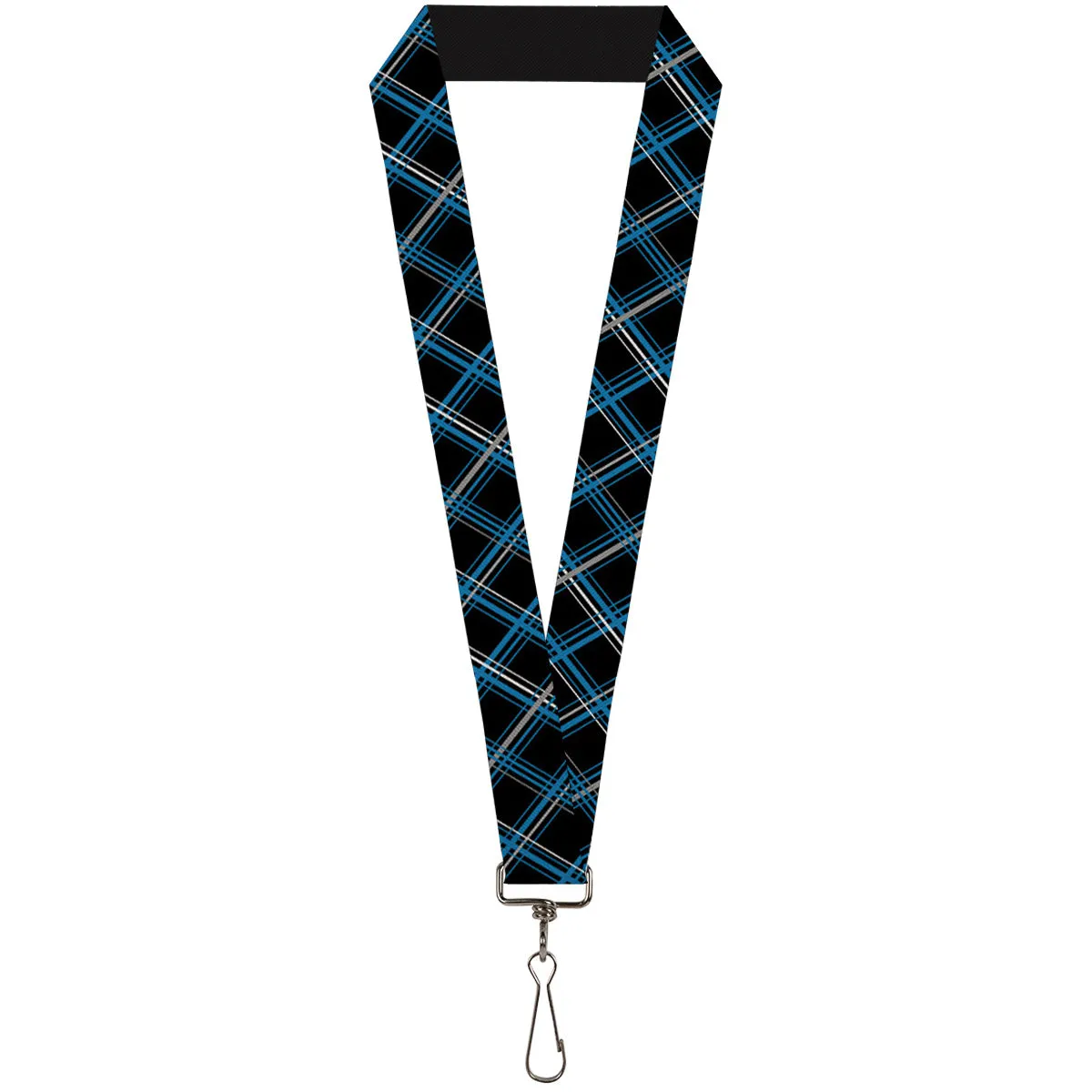 Lanyard - 1.0" - Plaid Black Turquoise Gray