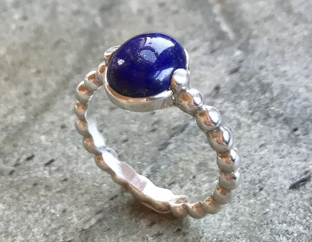 Lapis Ring - Blue Oval Ring - Vintage Bezel Ring