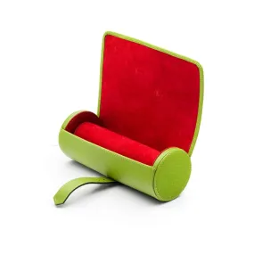 Large Leather Watch Roll - Lime With Red