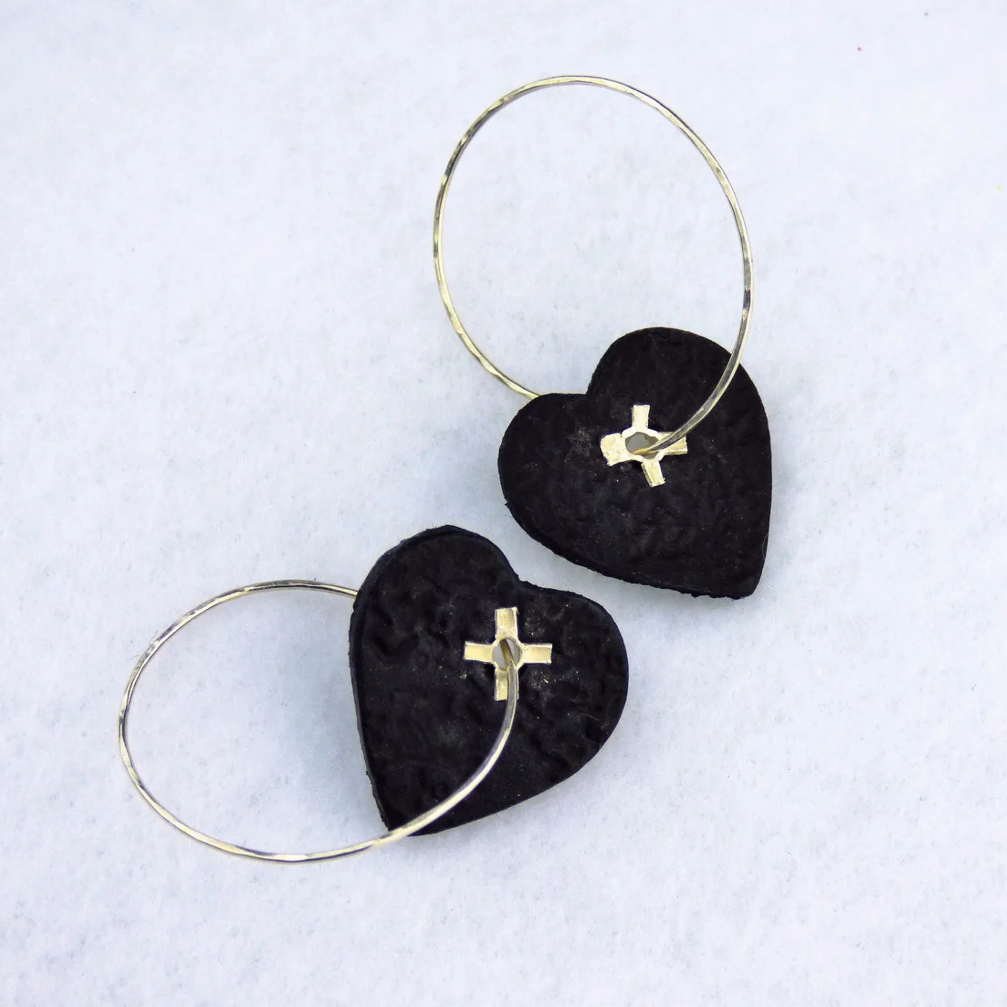 Leather Heart and Sterling Silver Earrings with Rivets
