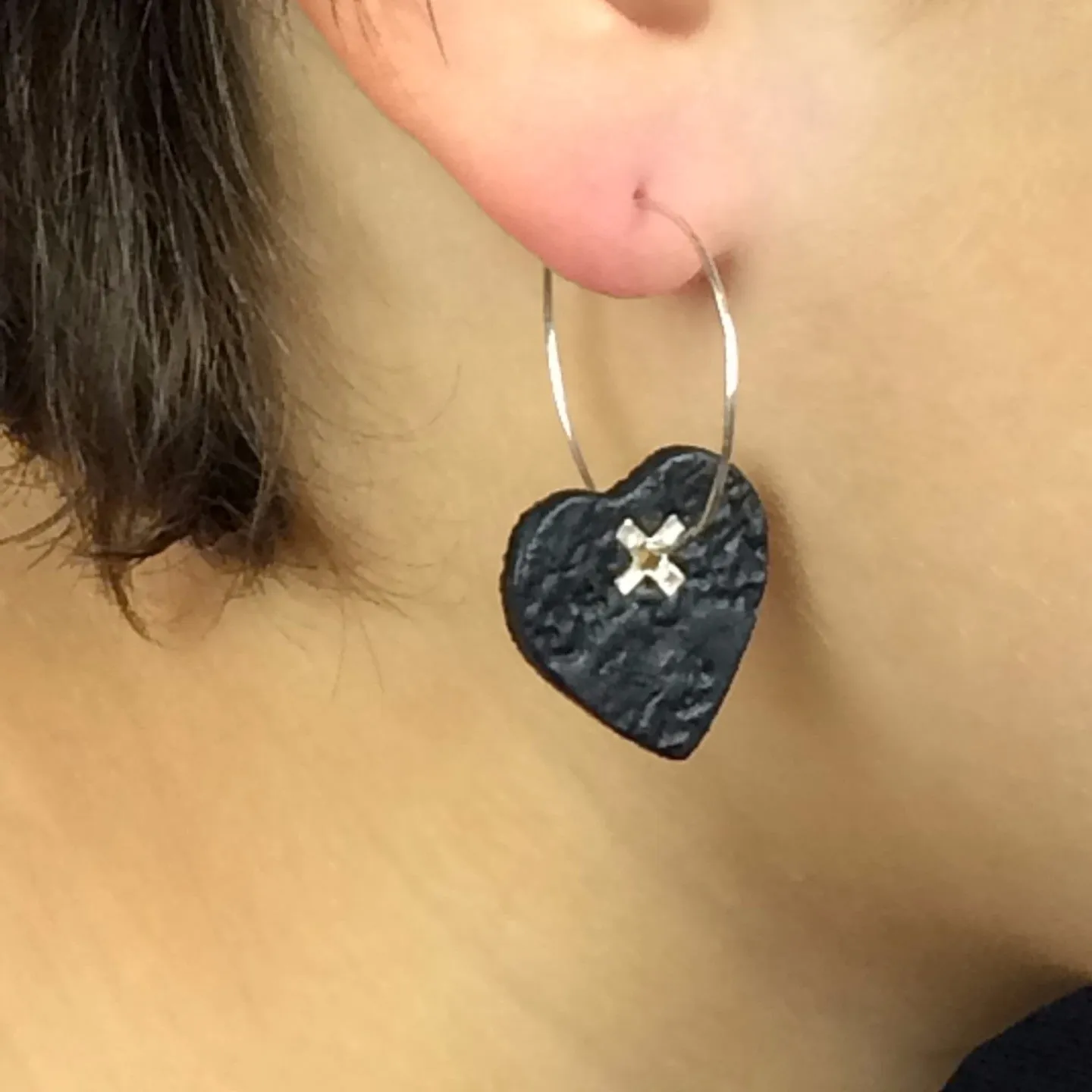 Leather Heart and Sterling Silver Earrings with Rivets