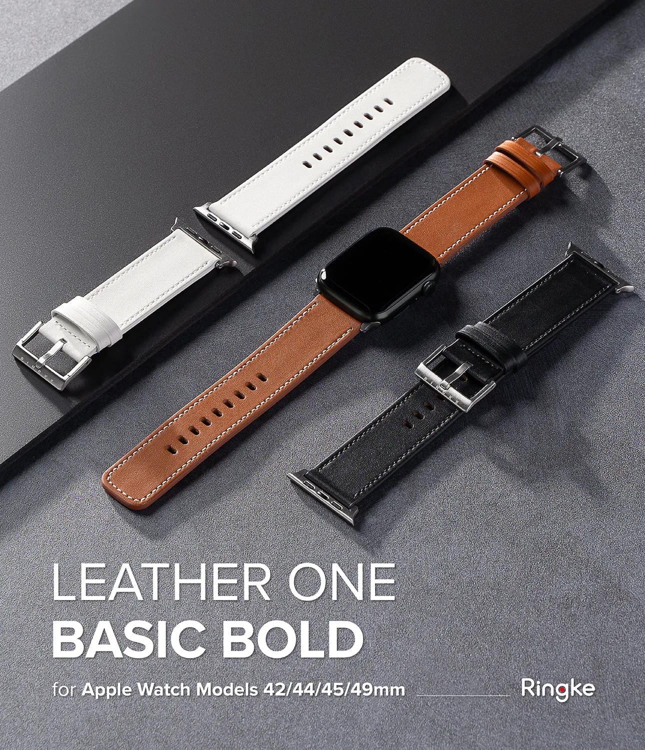 Leather One Basic Bold Apple Watch Band For Apple Watch 42 / 44 / 45mm / 49mm| Black