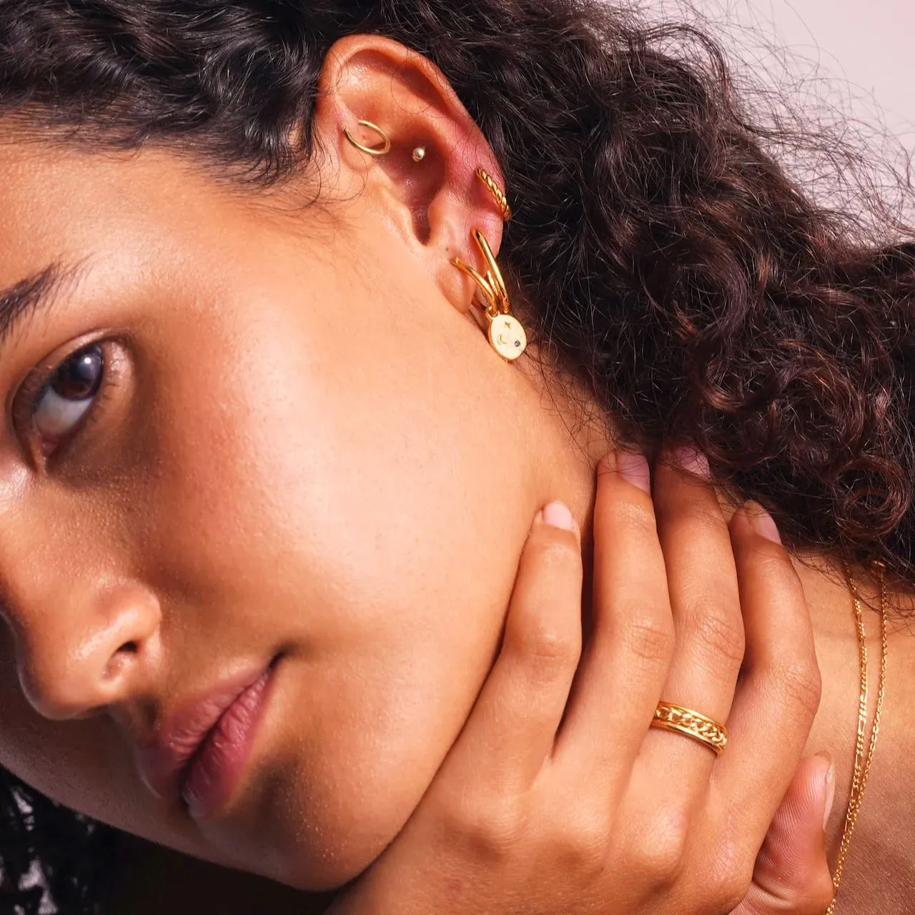 Linda Tahija Rope Huggie Earrings - Rose Gold