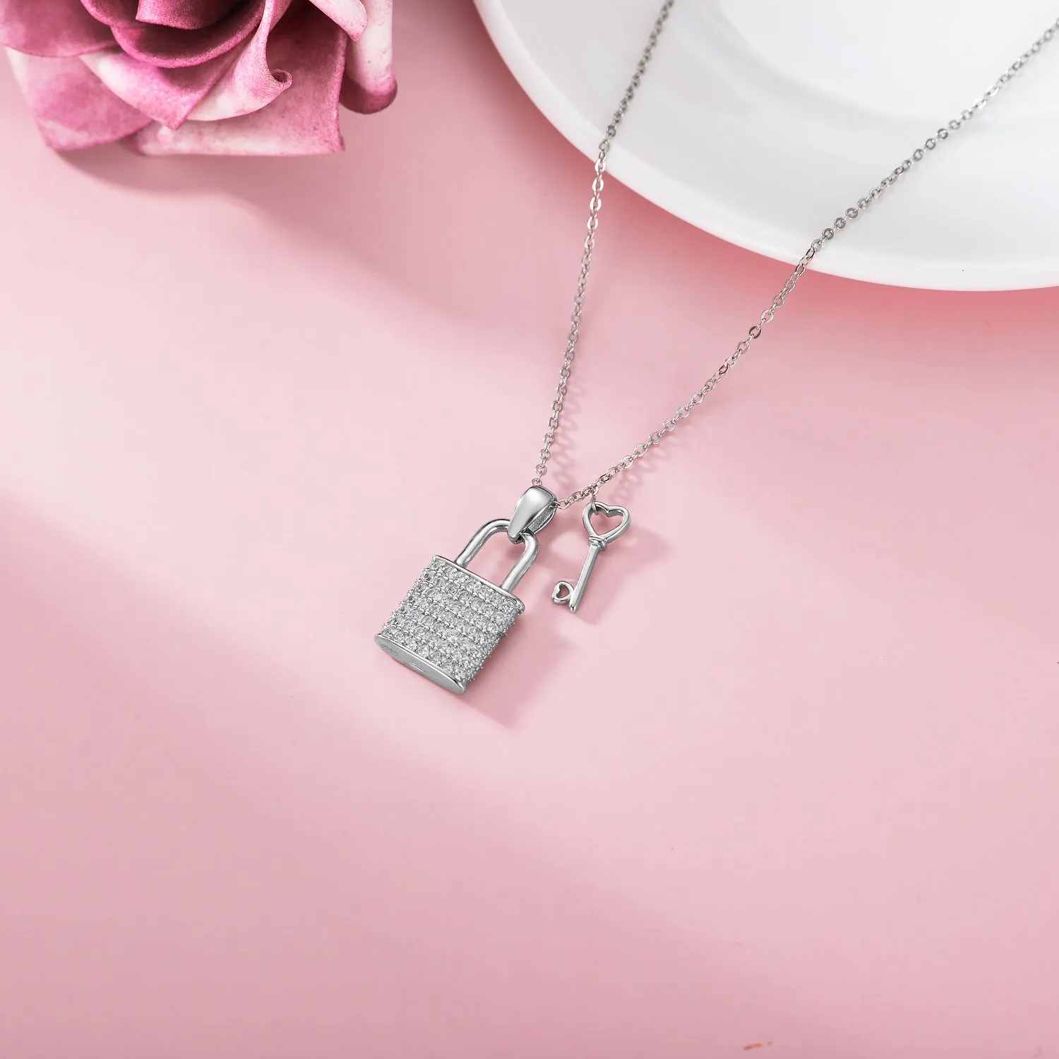 Lock and Key Necklace 925 Sterling Silver Necklace for Women Girl
