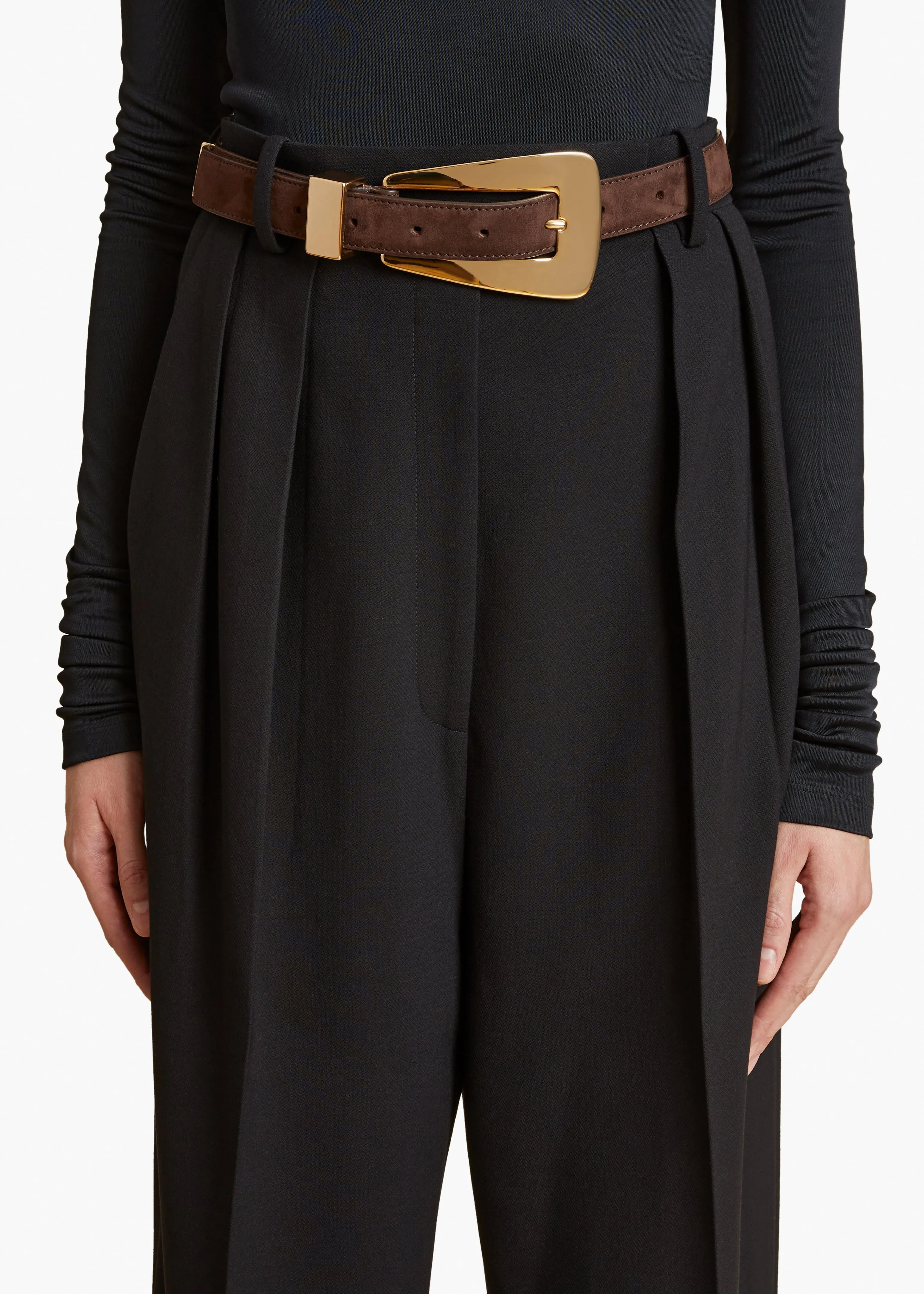Lucca Belt in Coffee Suede with Gold