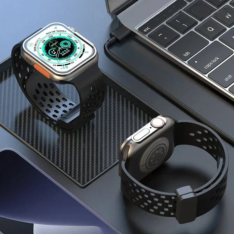 Magnetic Buckle Silicone Band For Apple watch Series Ultra 2 | 9 | 8 Ultra | 8 | 7 | 6 | 5 49/45/44/42mm -Grey