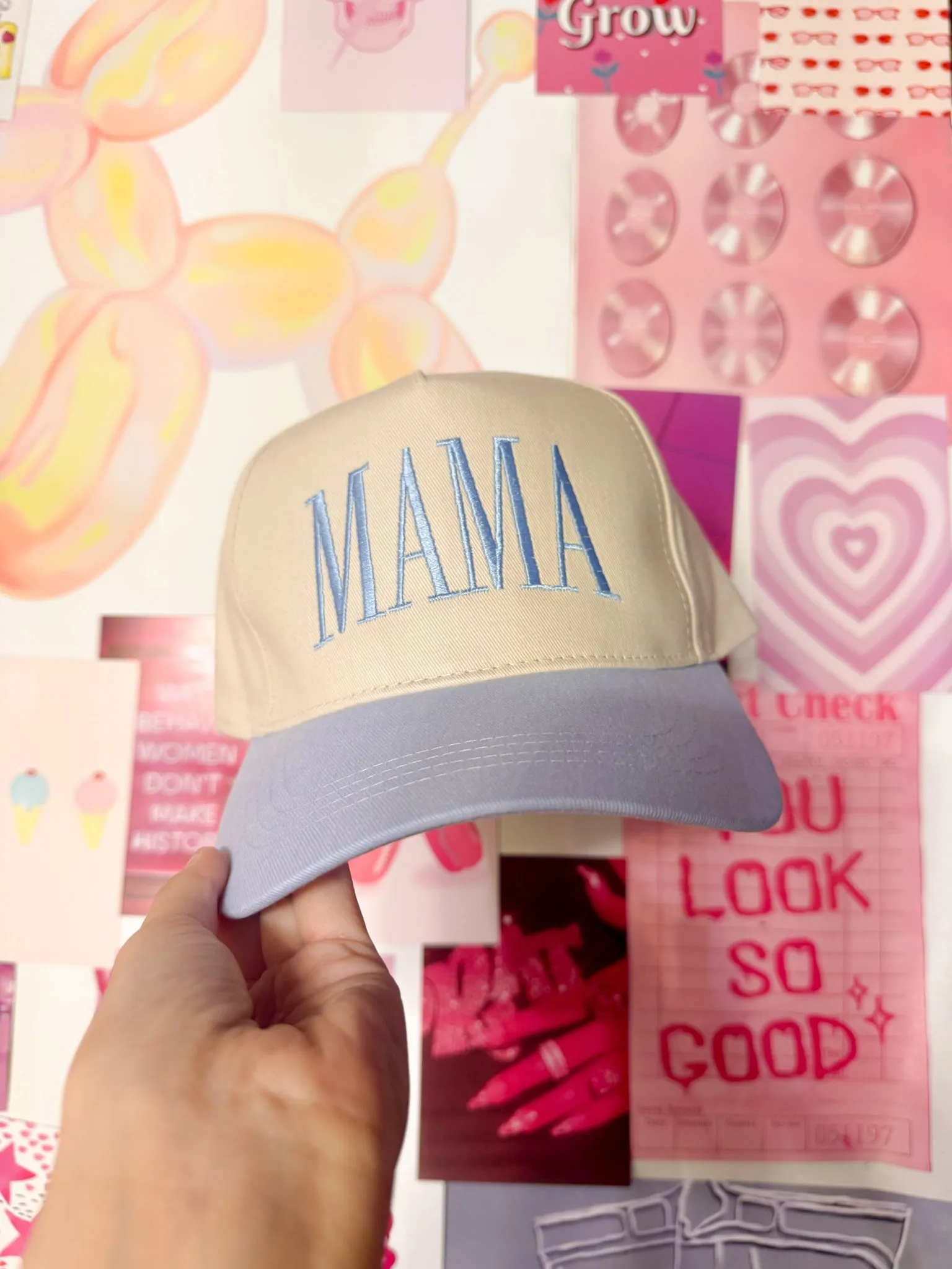 Mama Embroidered Trucker Hat- Blue