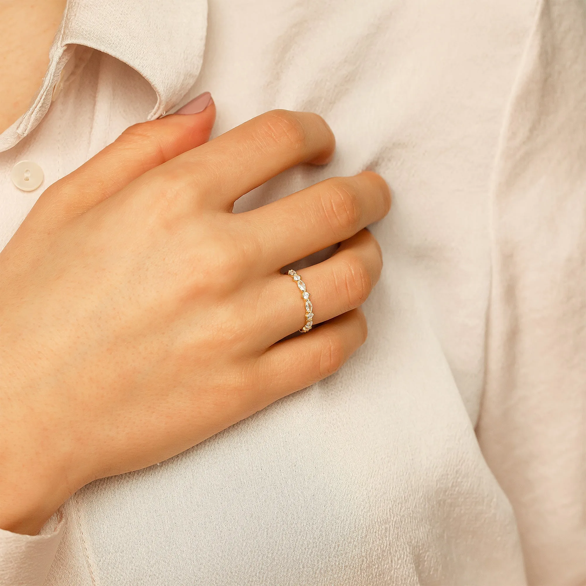 Marquise Band Ring in 14K Solid Gold