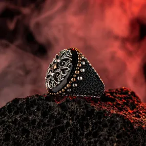 Men Black Zircon Ring, Statement Silver Band