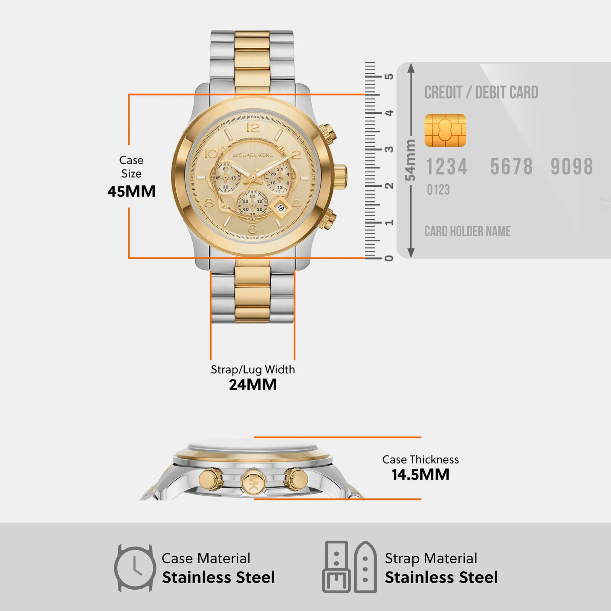 Men Gold Chronograph Stainless Steel Watch MK9075