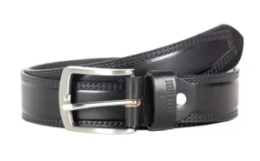 Men's Genuine Leather Belt - Textured Design, Durable Metal Buckle | Size: 32 inches | Coal Black