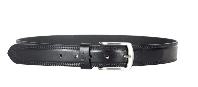 Men's Genuine Leather Belt - Textured Design, Durable Metal Buckle | Size: 32 inches | Coal Black