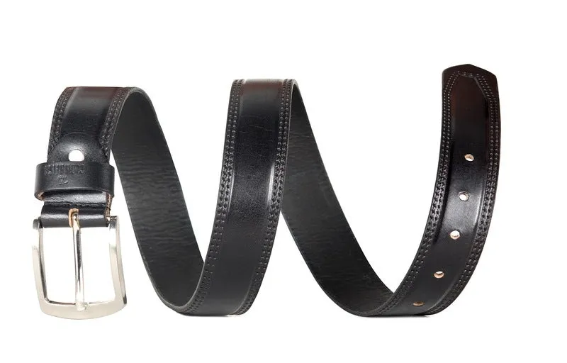 Men's Genuine Leather Belt - Textured Design, Durable Metal Buckle | Size: 32 inches | Coal Black