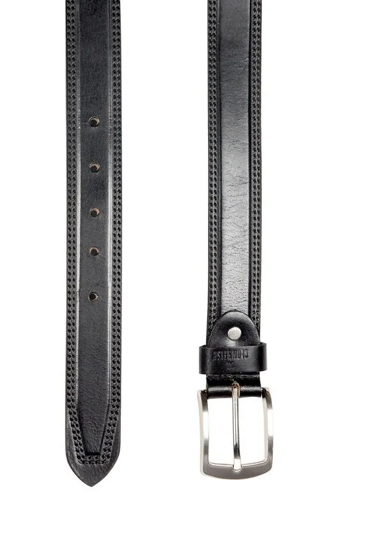 Men's Genuine Leather Belt - Textured Design, Durable Metal Buckle | Size: 32 inches | Coal Black