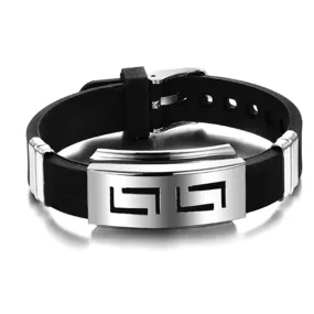 Men's Stainless Steel and Black Rubber Bracelet