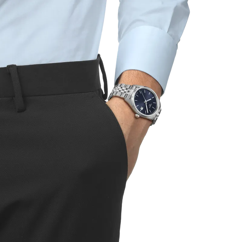 Mens Tissot 40mm Ballade Blue Dial Bracelet Watch Stainless Steel