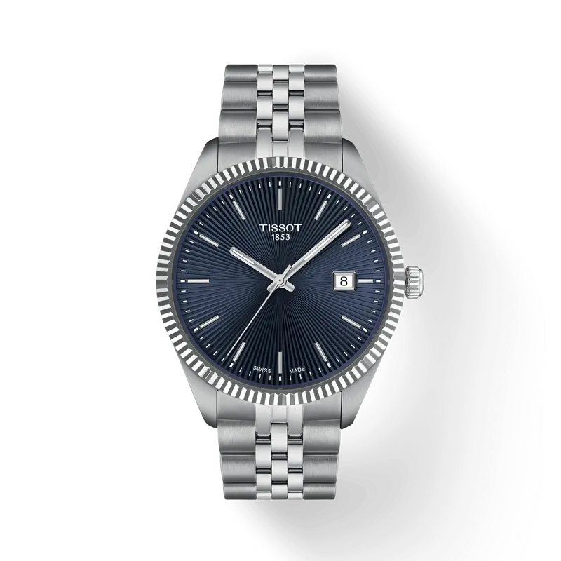 Mens Tissot 40mm Ballade Blue Dial Bracelet Watch Stainless Steel