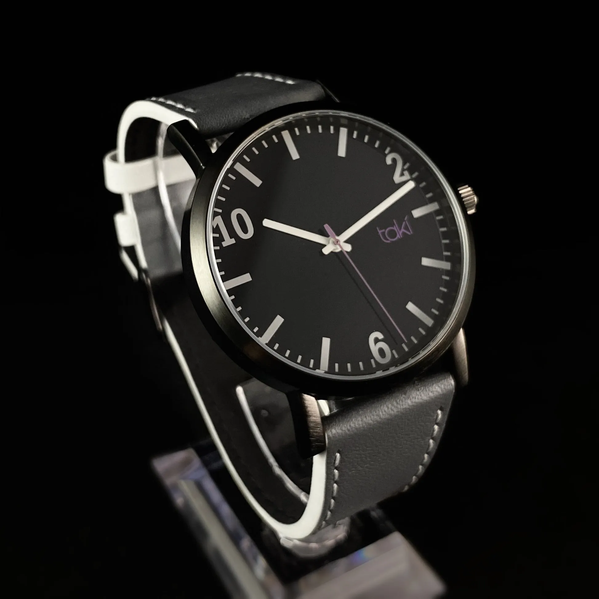 Men’s Watch, Gray Leather Band, Black Case - Taki by TOKYObay