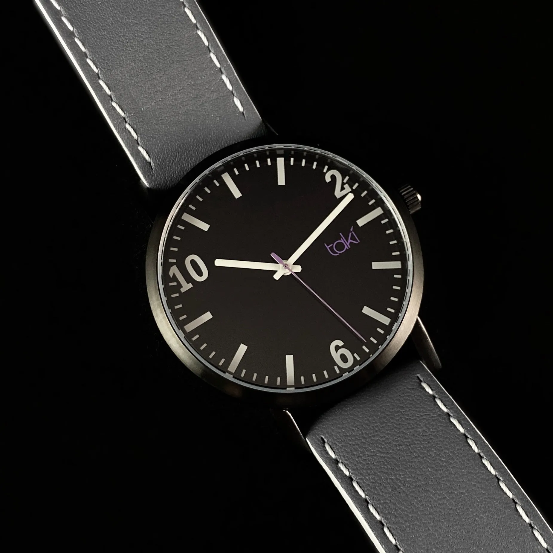 Men’s Watch, Gray Leather Band, Black Case - Taki by TOKYObay