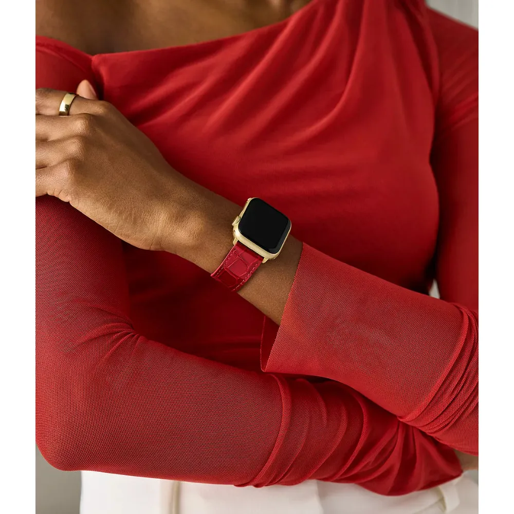 Michele 38/40/41/42mm and 42/44/45/46/49mm Ruby Red Leather Band for Apple Watch®