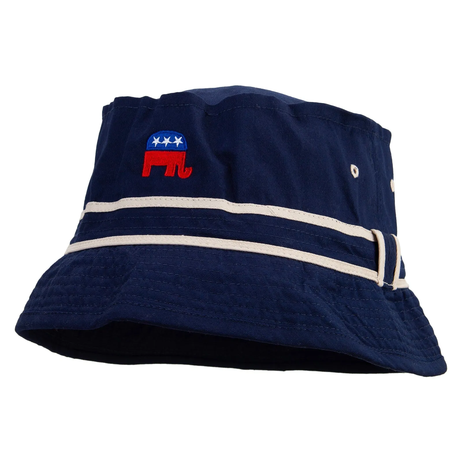 Mini Republican Elephant Logo Embroidered Big Size Striped Hat Band Fisherman Bucket Hat