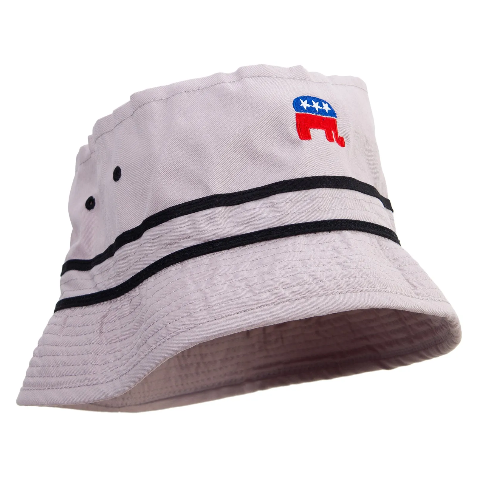 Mini Republican Elephant Logo Embroidered Big Size Striped Hat Band Fisherman Bucket Hat