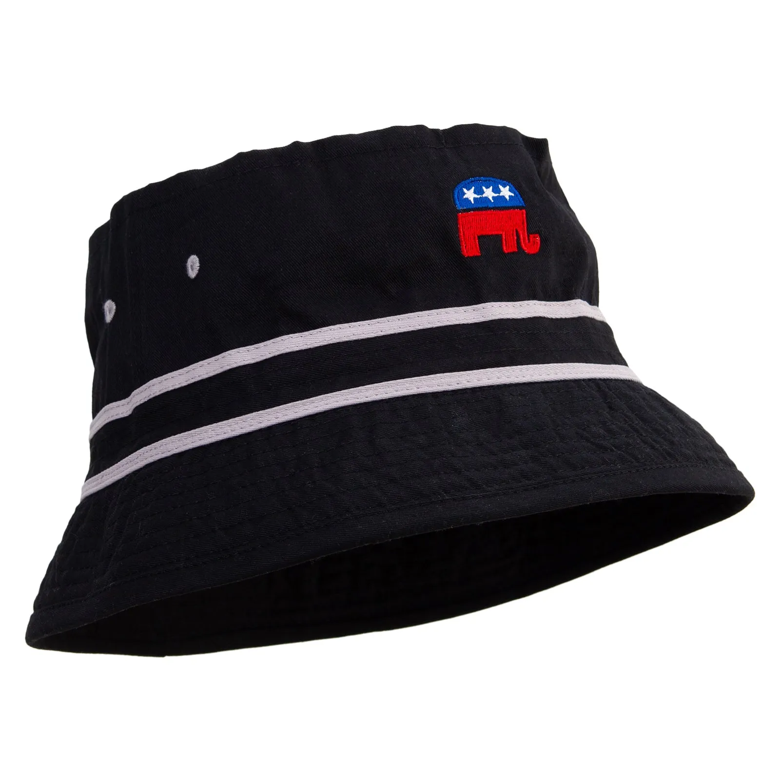 Mini Republican Elephant Logo Embroidered Big Size Striped Hat Band Fisherman Bucket Hat