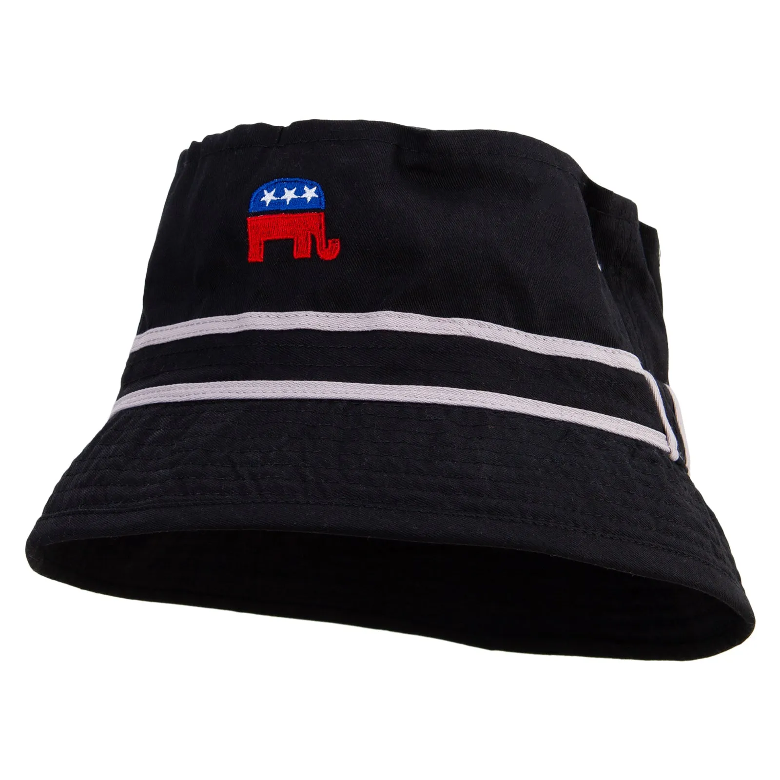 Mini Republican Elephant Logo Embroidered Big Size Striped Hat Band Fisherman Bucket Hat