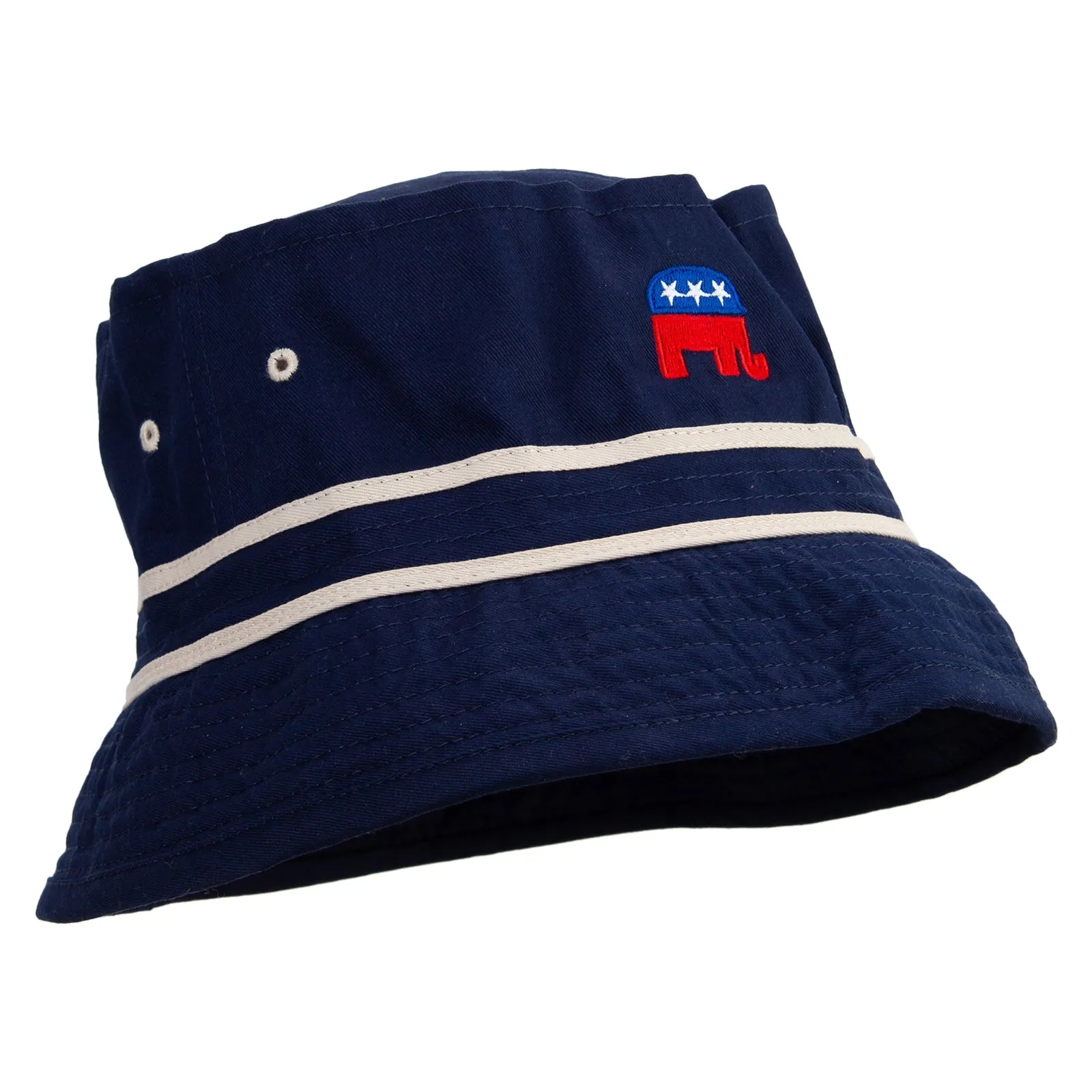 Mini Republican Elephant Logo Embroidered Big Size Striped Hat Band Fisherman Bucket Hat