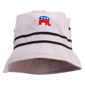 Mini Republican Elephant Logo Embroidered Big Size Striped Hat Band Fisherman Bucket Hat